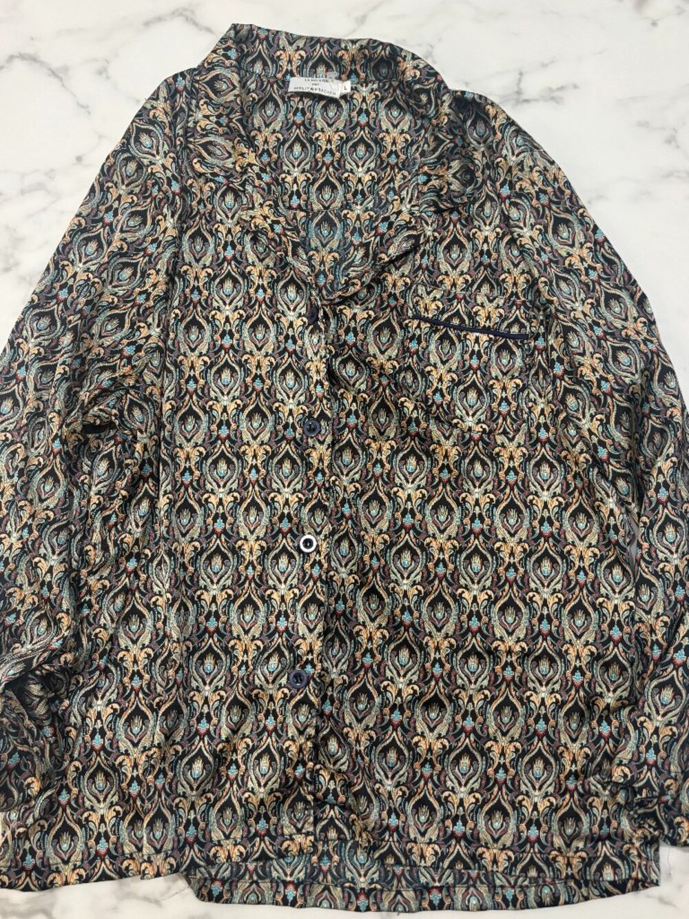 La Maison par Molly Bracken Damask Pajama Style Blouse Size Large